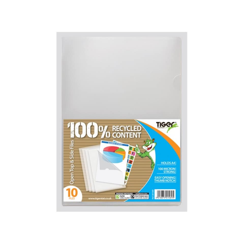 Tiger A4 File Folder (Pack of 10) | Clear | Clear | One Size | 1
