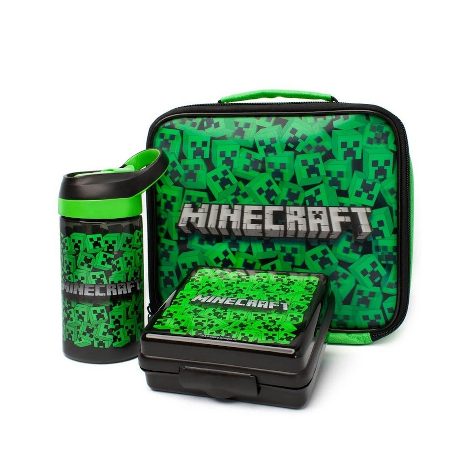image 1 of Minecraft Lenticular Creeper Lunch Bag Set - Green/Black - One Size