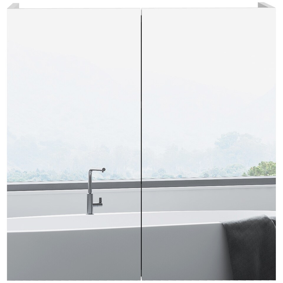 image 1 of kleankin Bathroom Mirror Cabinet, Wall Mounted Bathroom Storage Cupboard with Adjustable Shelf, 60W x 15D x 60Hcm, High Gloss White