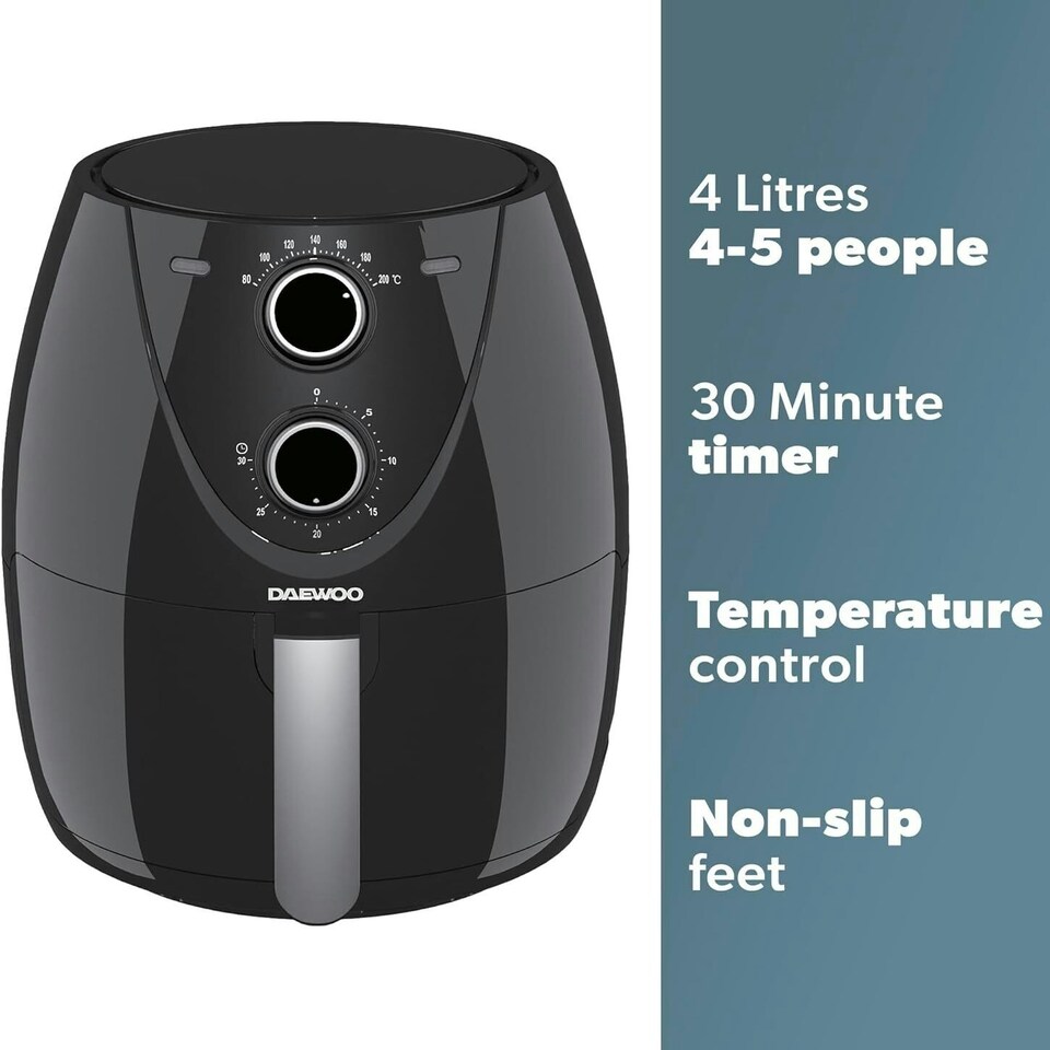 image 1 of Daewoo Medium Compact 4L Air Fryer Bake Roast Grill 200° & 30min Timer Serves 5