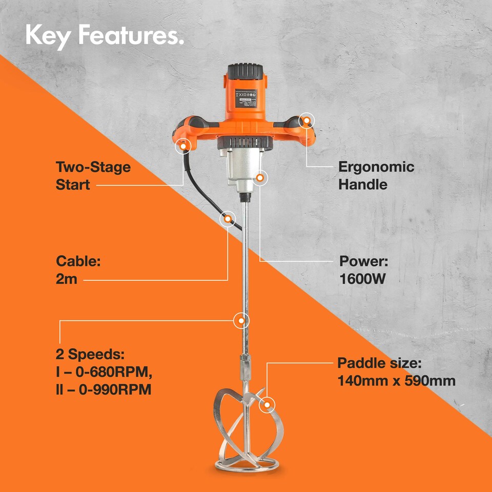 image 1 of VonHaus Paddle Mixer Drill 1600w with Gear Selection and 2 Stage Safety Switch