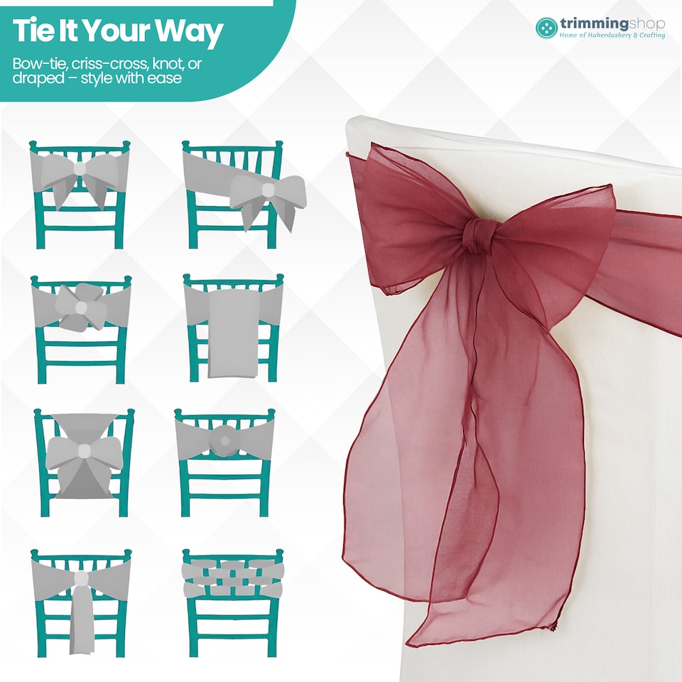 image 1 of 17 x 280cm Organza Chair Sashes, Sheer Sash Ties - 25pcs