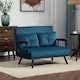 image 2 of HOMCOM 2 Seater Sofa Bed, Click Clack Convertible Bed Settee, Modern Velvet Feel Fabric Sofa Couch with 2 Tufted Cushions, Wood Armrests for Living Room, Bedroom, Guest Room, Navy Blue
