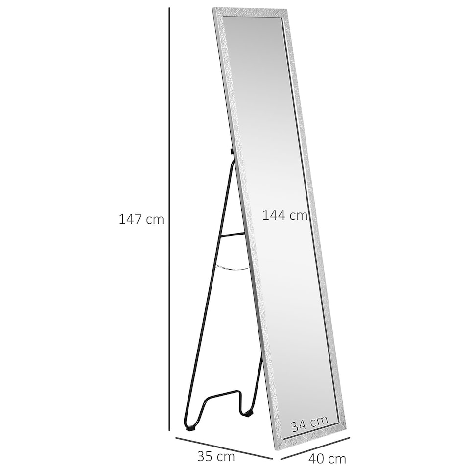 image 1 of HOMCOM Full Length Mirror Free Standing Mirror Dressing Mirror with PS Frame Modern Wall Mirror for Living Room and Bedroom 34  144cm, Silver