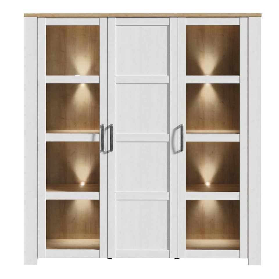image 1 of Bohol Large Display Cabinet inc. 4x LED Lights in Riviera Oak/White