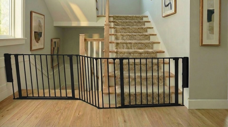 image 1 of Safetots Two Door Multi Panel Solution for Up and Down Staircases, Black, 174cm of length, includes 2 Door Opening Panels