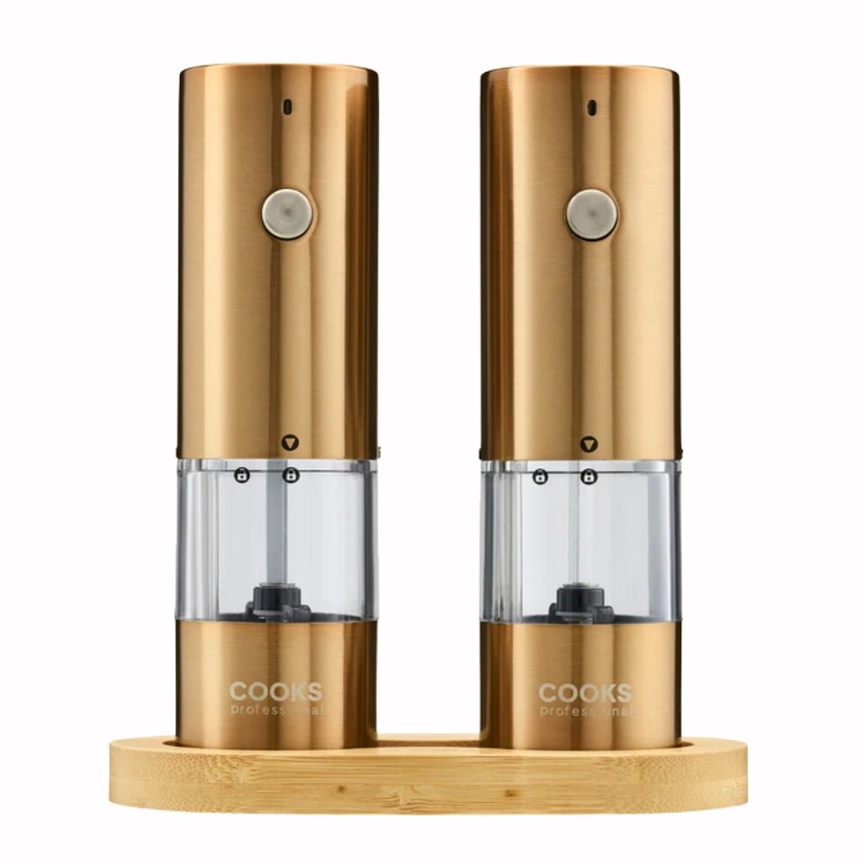 image 1 of Cooks Professional Rechargeable Salt and Pepper Mill Set with Bamboo Base