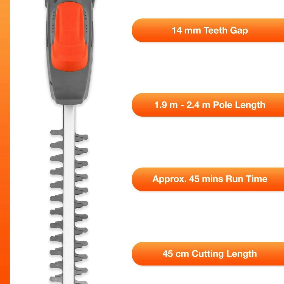 image 1 of Terratek 20V 2.4m Cordless Telescopic Long Reach Hedge Trimmer 2 Batteries | Grey | Grey | 1