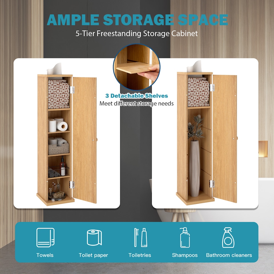 image 1 of COSTWAY Compact Toilet Tissue Storage Tower Toilet Natural