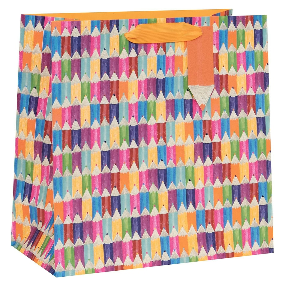 Glick Gift Bag, Thank You Teacher Gift Bag, Gift Bag for Teacher, Pencils Thank You Design, 26w x 31.5h x 13.5d cms, Multi-Coloured