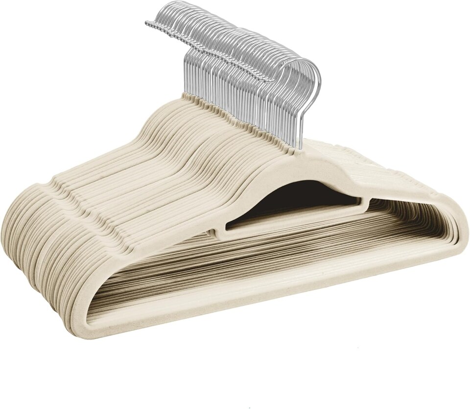 image 1 of Sasha Morel 50-Pack Cream Velvet Coat Hangers, Non-Slip Space-Saving Clothes Hangers