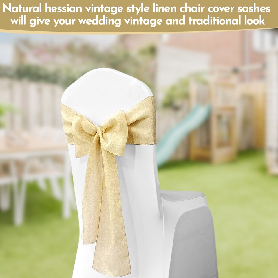 image 1 of 7" x 108" Hessian Chair Sashes, Rustic Burlap Table Runner Sash - 10pcs