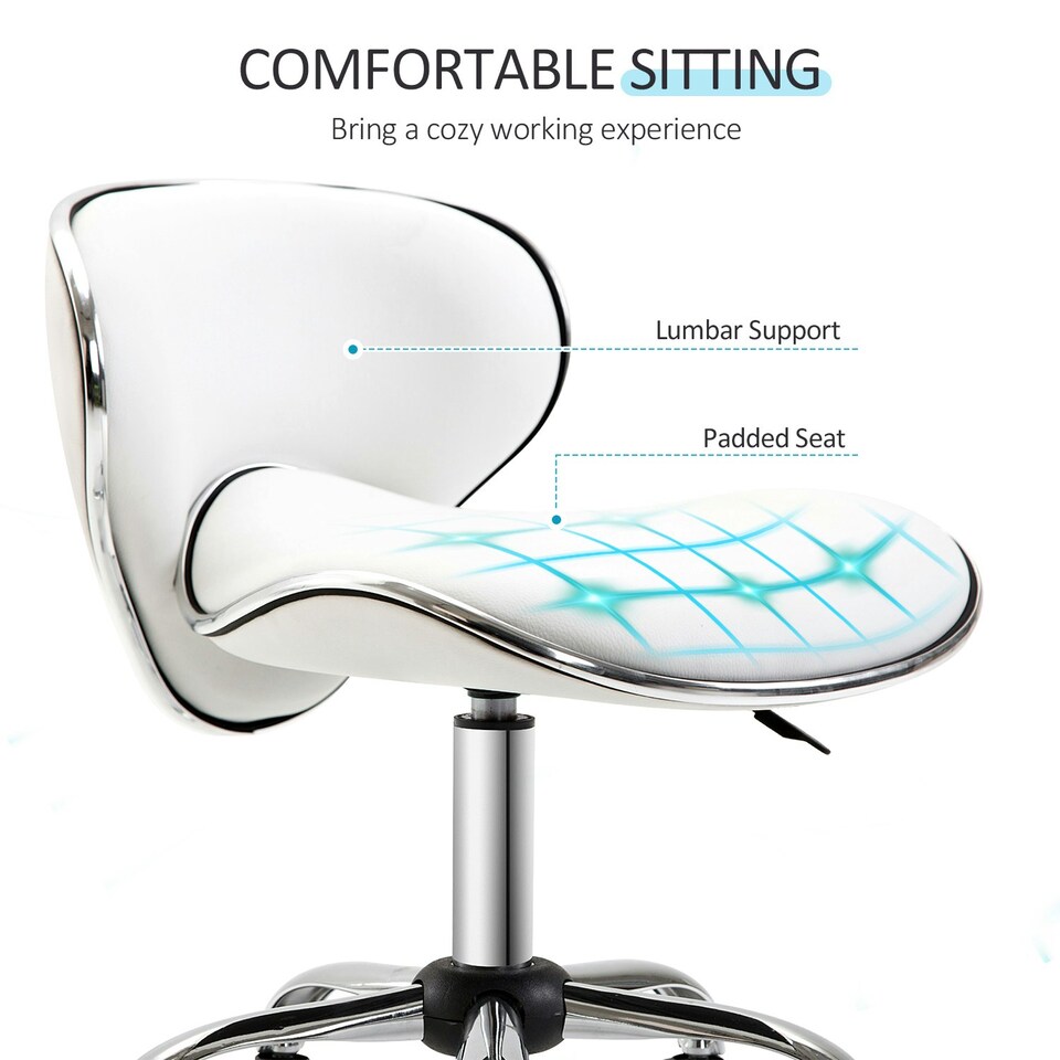 image 1 of HOMCOM Office Chair Beauty Salon Rolling Technician Stool Chair Low Back White