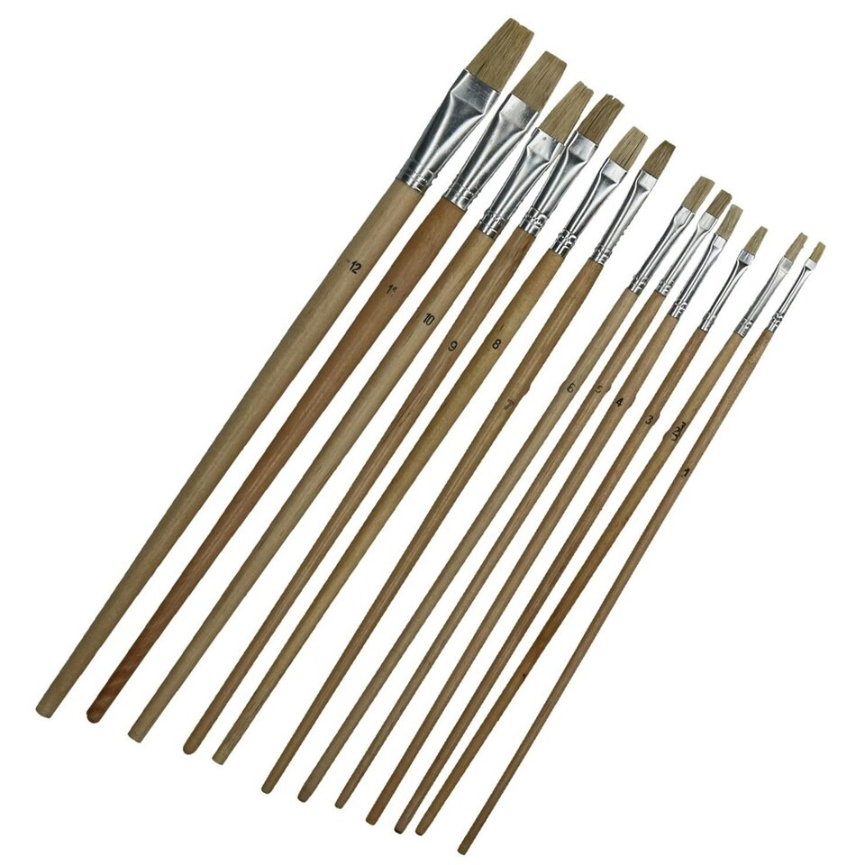 image 1 of 12pc Jumbo Flat Artist Brushes Wooden Handles Paint Brush Model Crafts