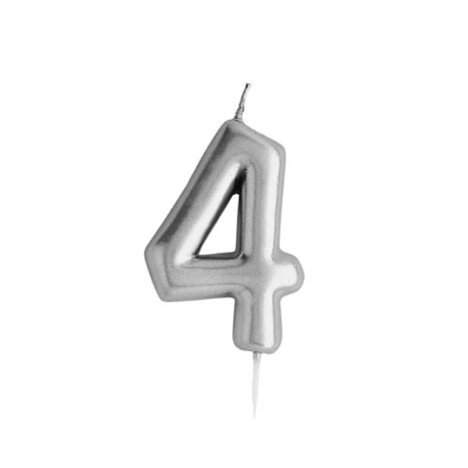 Metallic Silver Number 4 Shaped Candle