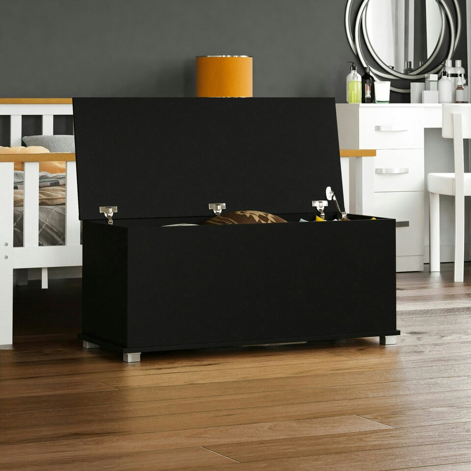 image 1 of Vida Designs Leon Storage Ottoman Bedroom Hallway Chest Bench, Black Black