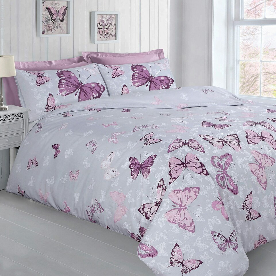 Velosso Butterfly Glaze Printed Cotton Blend Duvet Cover and Pillowcase Set Purple | Single