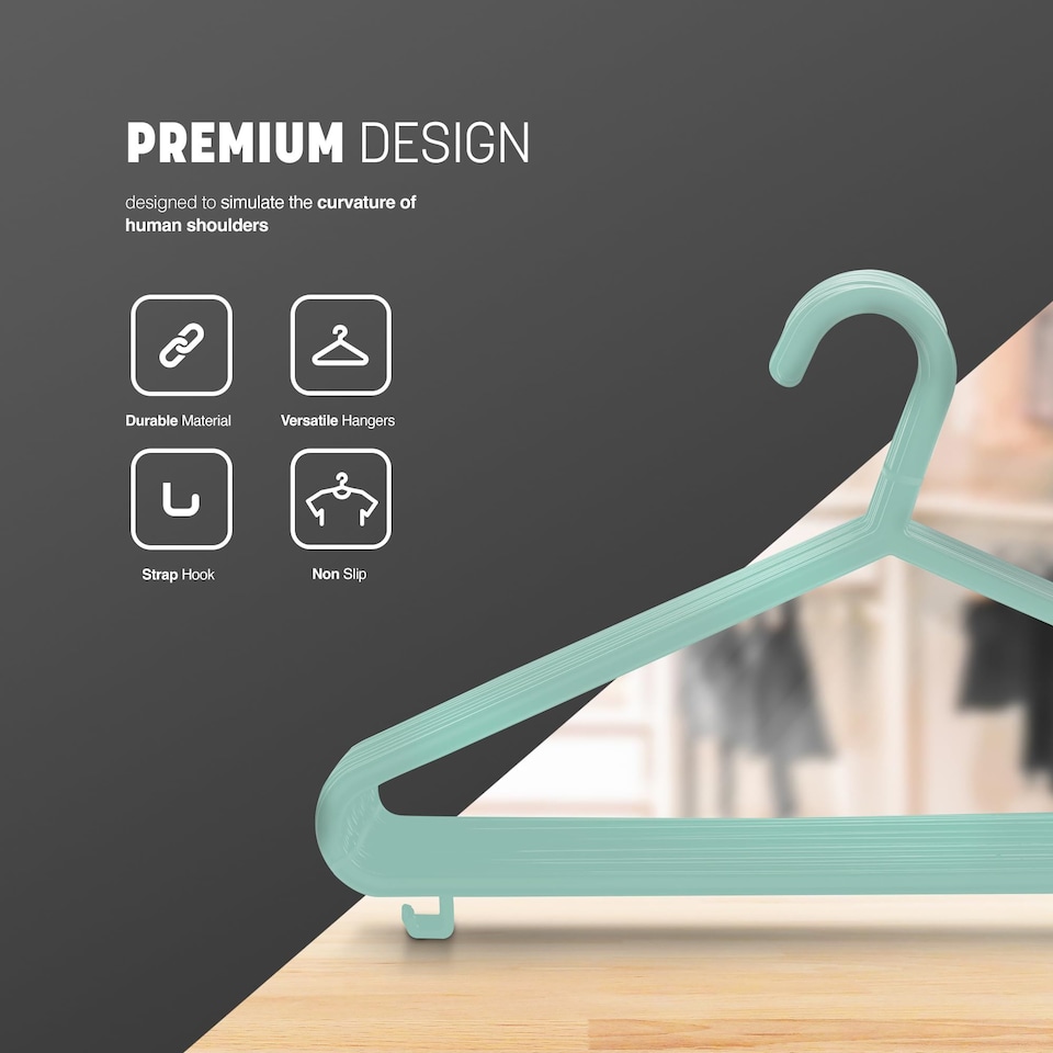 image 1 of Keplin Adult Plastic Coat Hangers Strong Slim Space Saving with Trouser Bar and Hooks