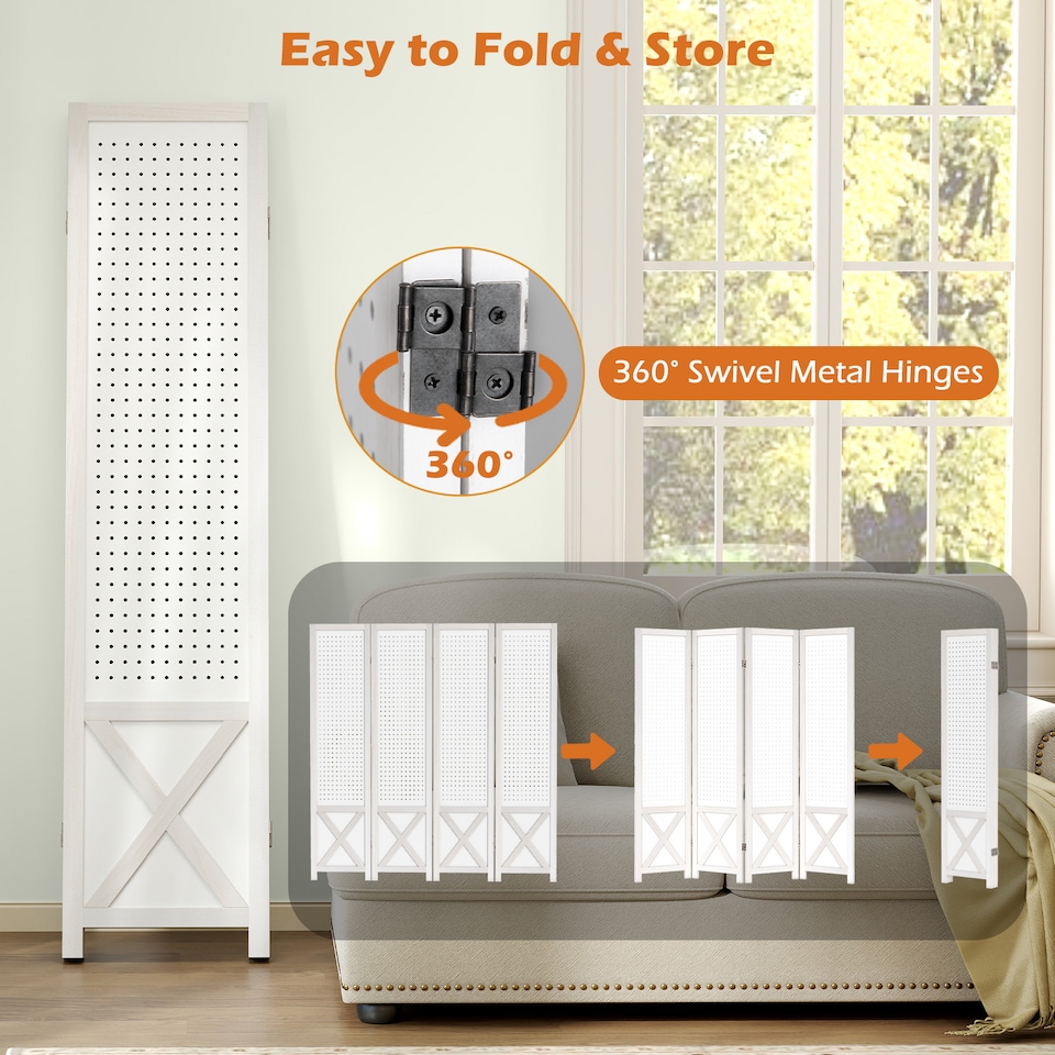 image 1 of COSTWAY 4 Panel 162 x 170cm Folding Room Divider with Pegboard Display