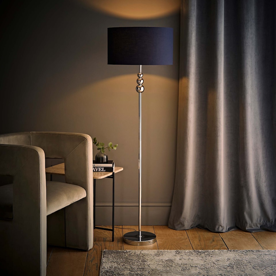 image 1 of ValueLights Marissa Navy Blue Shade with Chrome Stacked Ball Floor Lamp | Blue