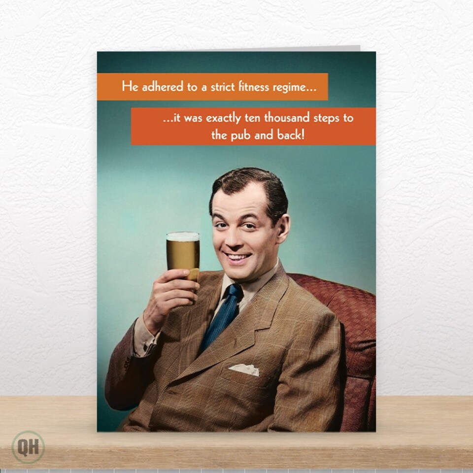 image 1 of Ten Thousand Steps To The Pub And Back! - Funny Retro Birthday Card