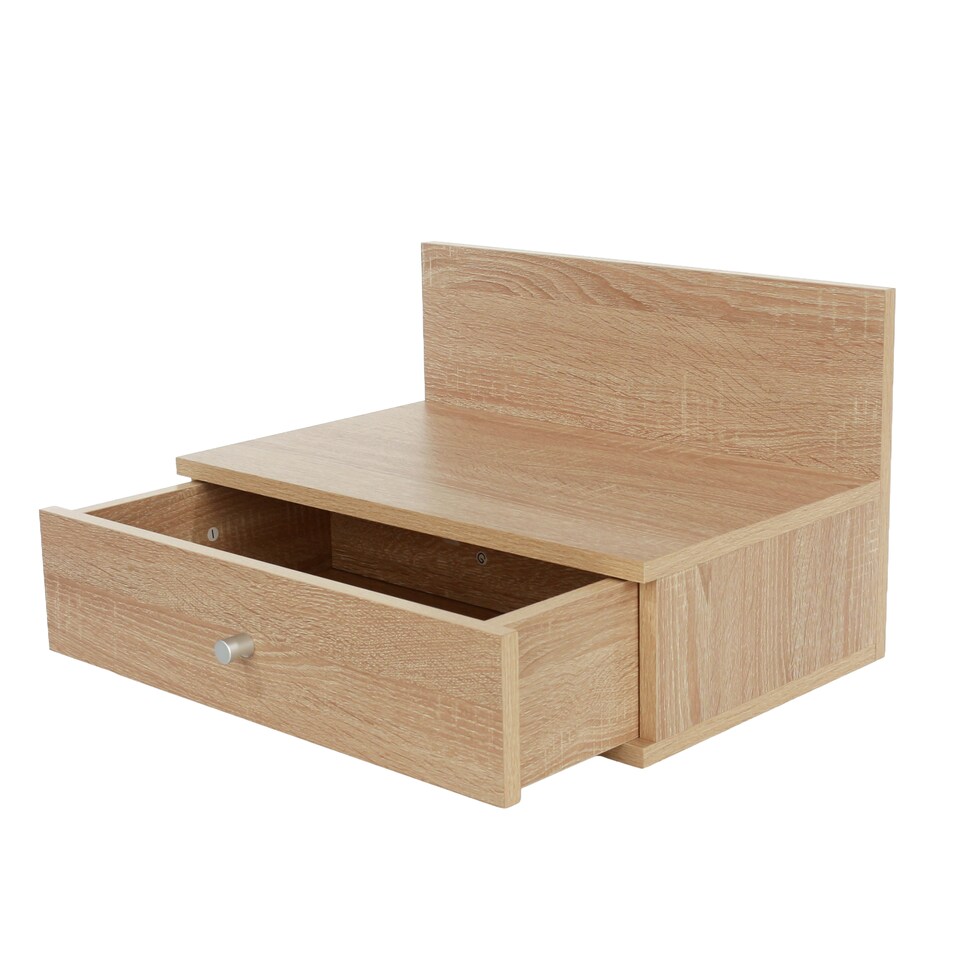image 1 of Pair of Kelly Wall-Mounted Bedside Cabinets with Drawer - Modern Floating Bedside Tables | Brown | Oak Effect | One Size | 2
