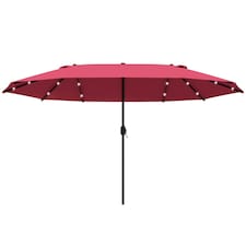 Outsunny 4.4m Double-Sided Sun Umbrella Patio Parasol Solar Lights Khaki