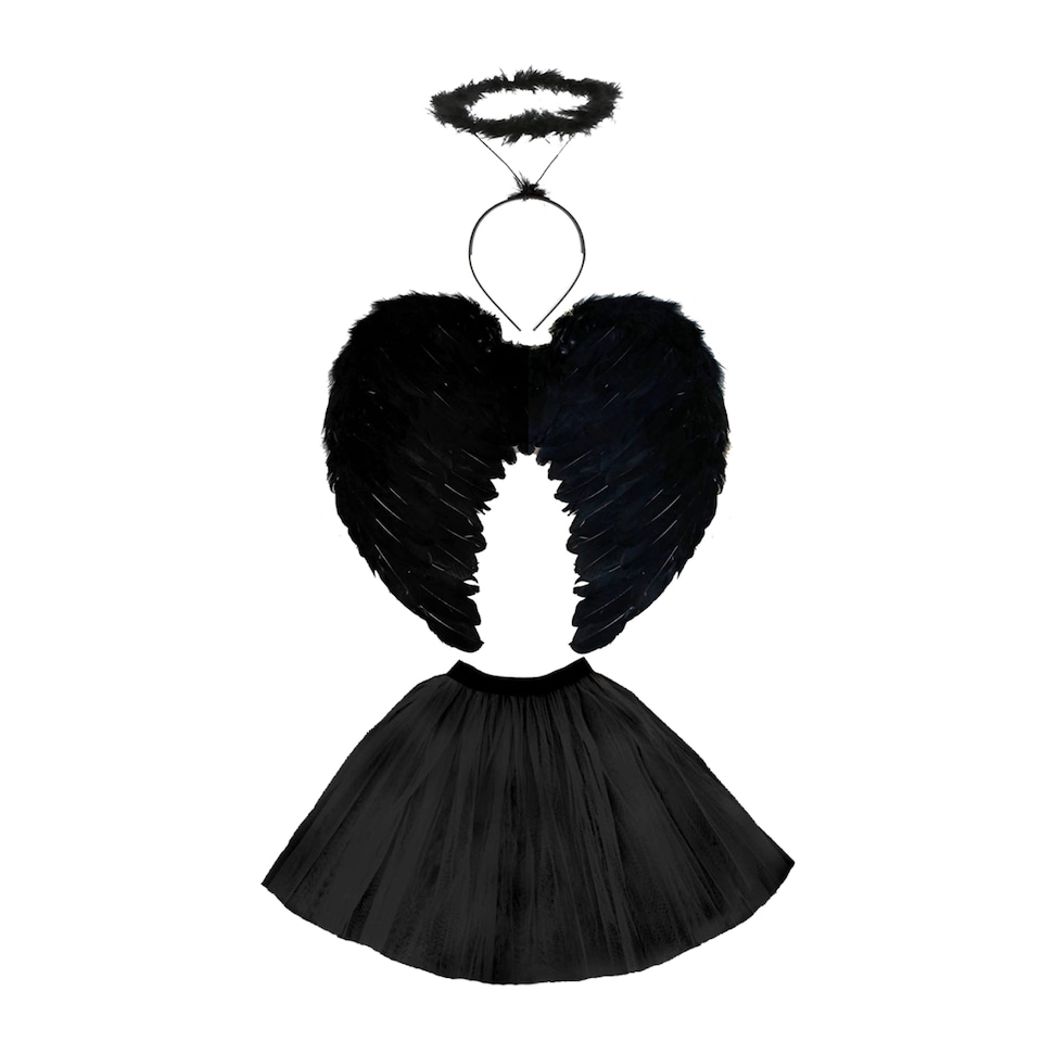 Dark Angel Set - Black Tutu, Black Wings And Black Halo | Black | One Size