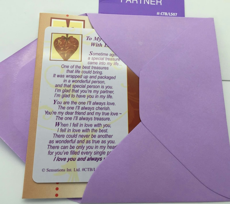 image 1 of To My Partner With Love...Wallet Card (Sentimental Keepsake Wallet / Purse Card)