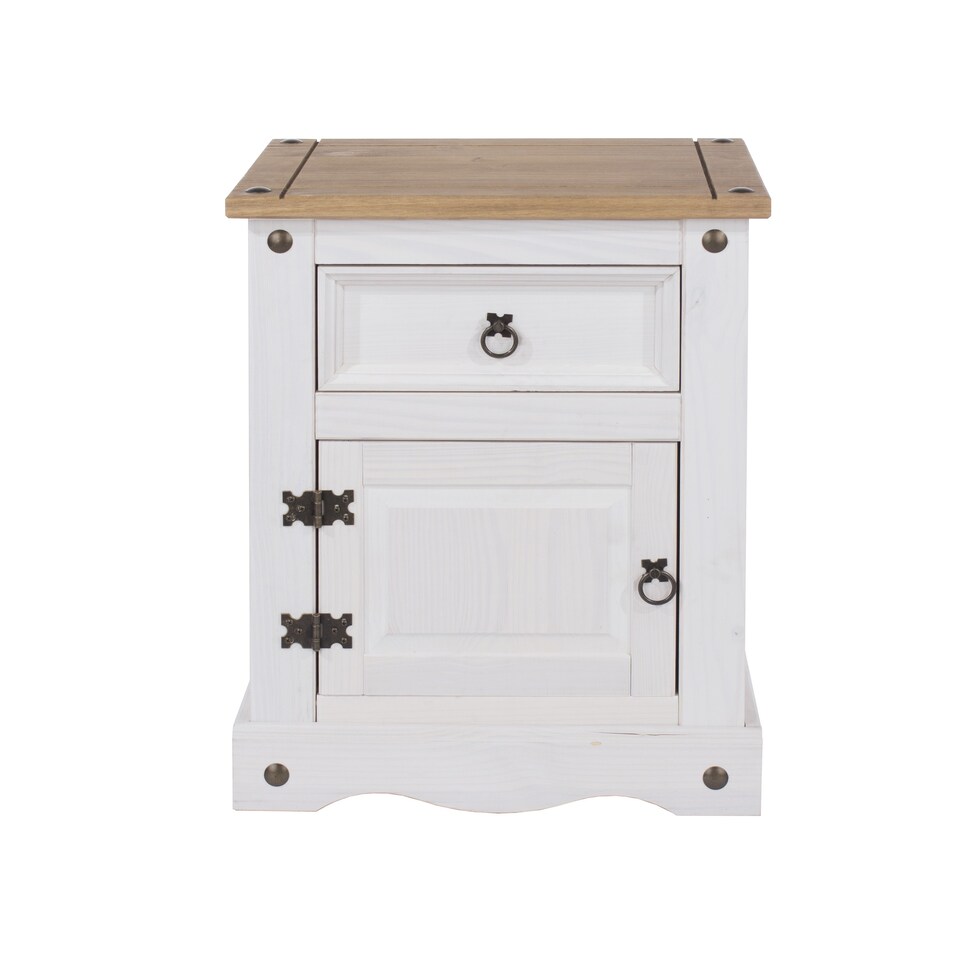 image 1 of Corona Premium Bedside Cabinet - Mexican Pine Design with Dovetail Drawer and Metal Hardware | White | White Wax | One Size | 1