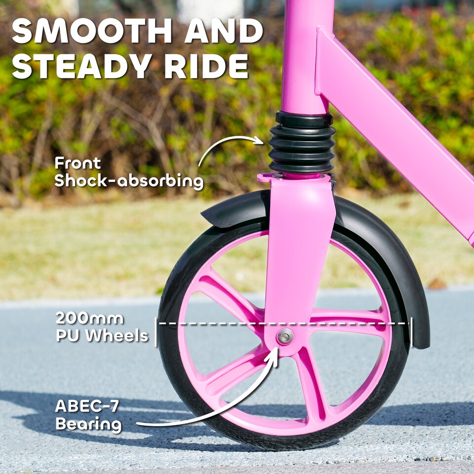 image 1 of AIYAPLAY Kids Scooter, Foldable Kick Scooter w/ Adjustable Handlebar, Pink | Pink | Pink | 94L x 38W x 88-103H cm