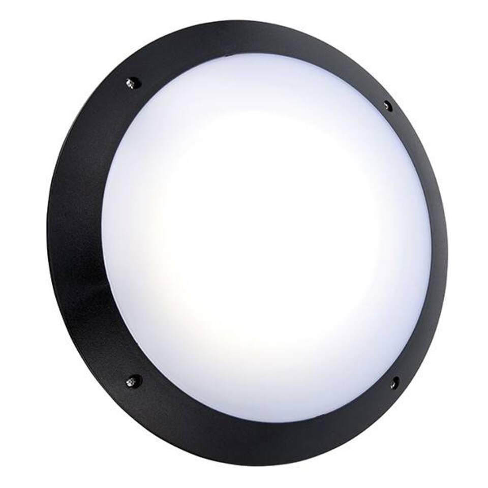 image 1 of Seran Integrated LED Outdoor Microwave Wall Light Matt Black Textured, Opal IP65