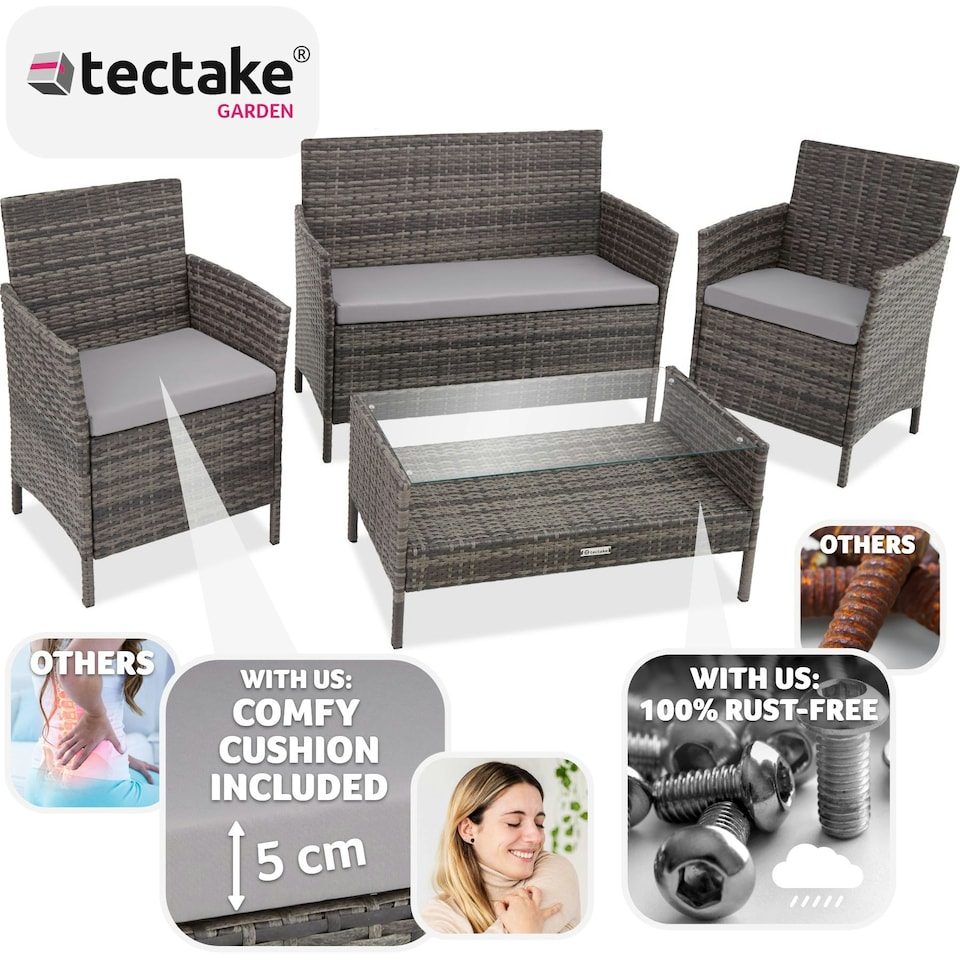 image 1 of Garden Furniture Set Madeira - 2 armchairs, sofa, coffee table - Grey