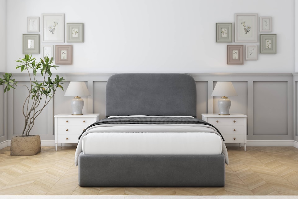 image 1 of Sloomy Belvoir Armour Coniston Bed Frame With Mattress With 45" Upholstered Headboard 2'6 Small Single