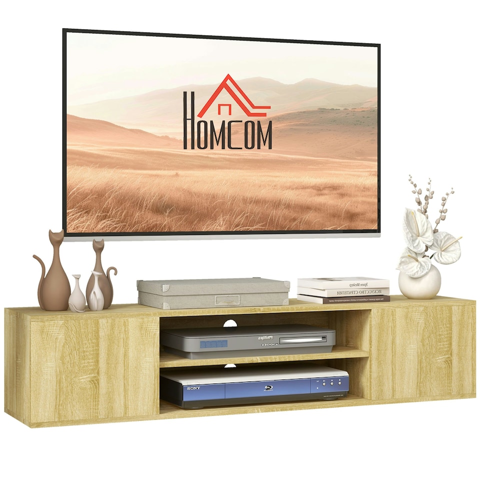 image 1 of HOMCOM Floating TV Unit for 60" TVs W/ Shelves and Cabinets
