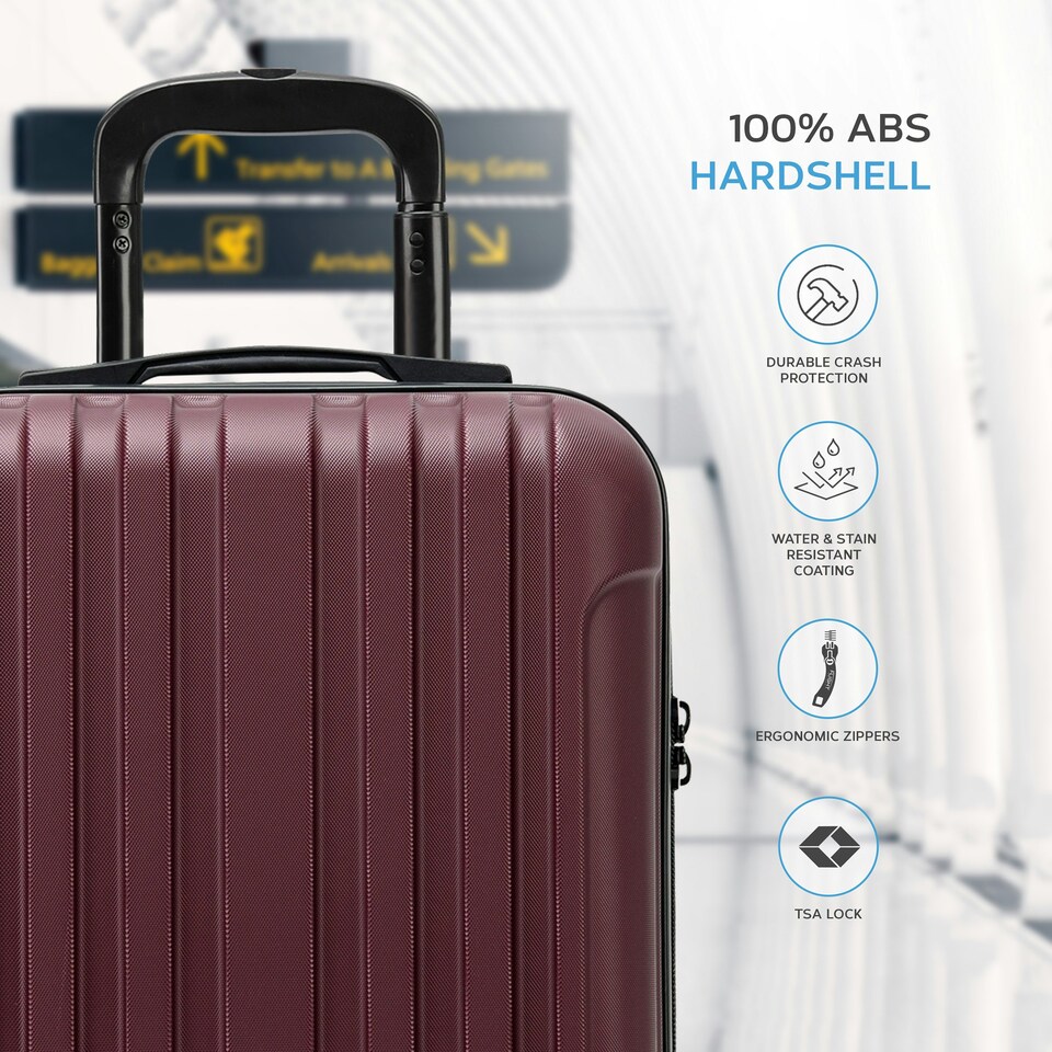 image 1 of Flight Knight Premium Hard Shell Lightweight Cabin Suitcase - Built-in TSA Lock & USB Port - 100+ Airlines Approved - easyJet, Ryanair & Jet2 - 55x35x20cm Red | Burgundy | Cabin Bag
