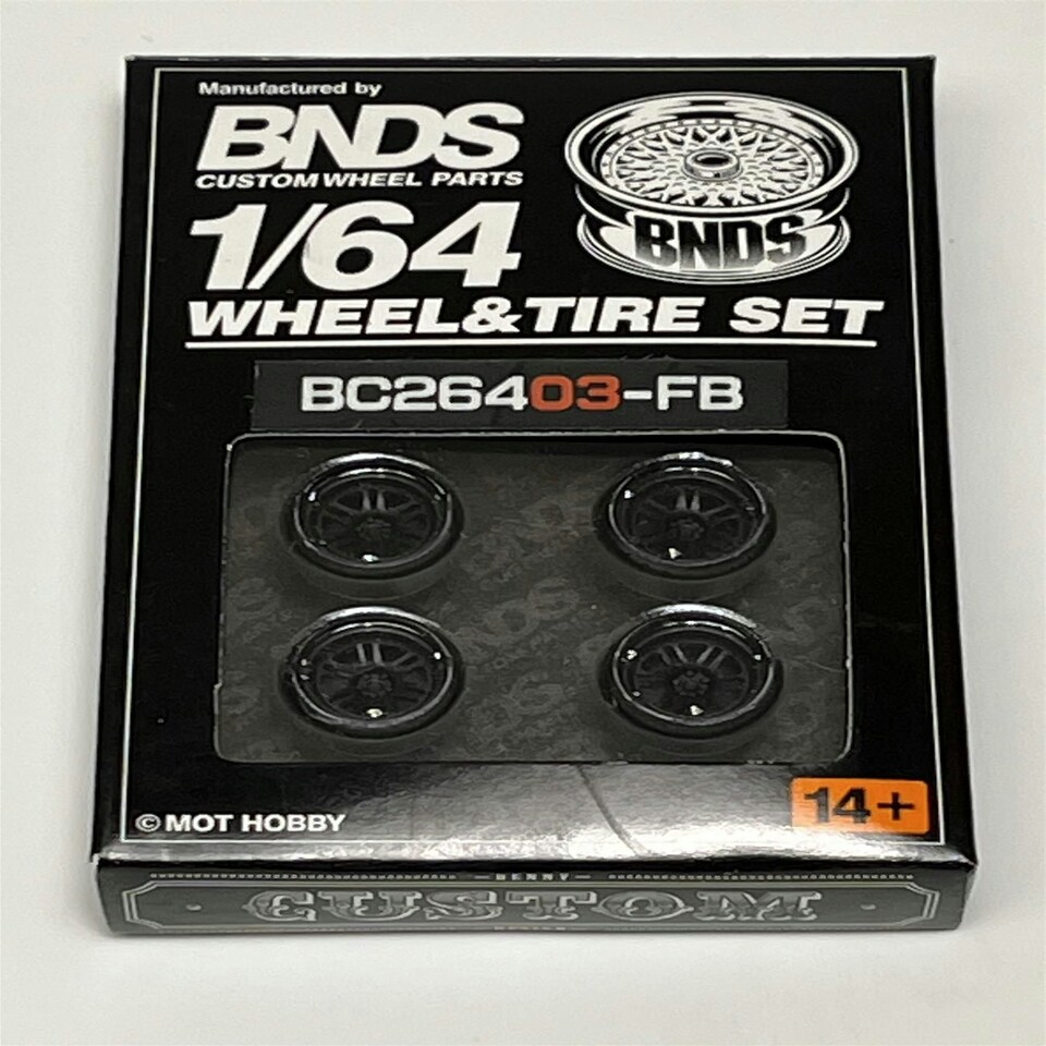 image 1 of BNDS Custom Wheel Parts Wheel and Tyre Set Flat Black 1:64 MOT Hobby BC26403FB