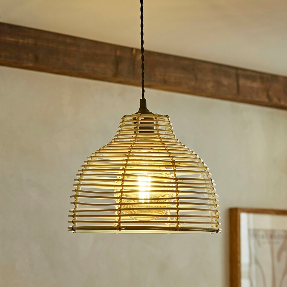 image 1 of ValueLights Pair Of Lobster Wicker Rattan Cream Lamp Shades Cream