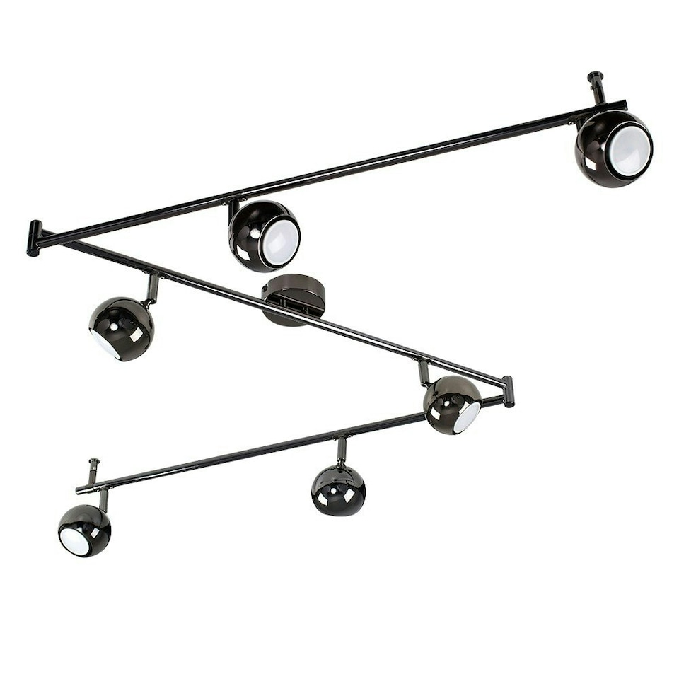 image 1 of ValueLights Adjustable 6 Way Eyeball Black Chrome Ceiling Spotlight with Warm White LED Bulbs Black