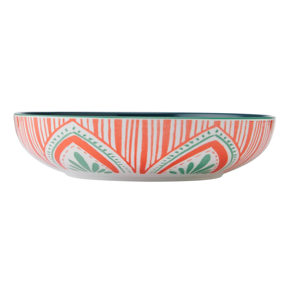 image 1 of Mikasa Set of 4 Folk Pattern 2 Toned Stoneware Pasta Bowls