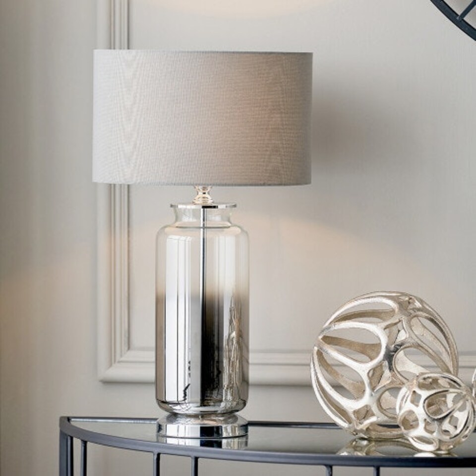 image 1 of Grey Ombre Glass Table Lamp With Grey Lampshade