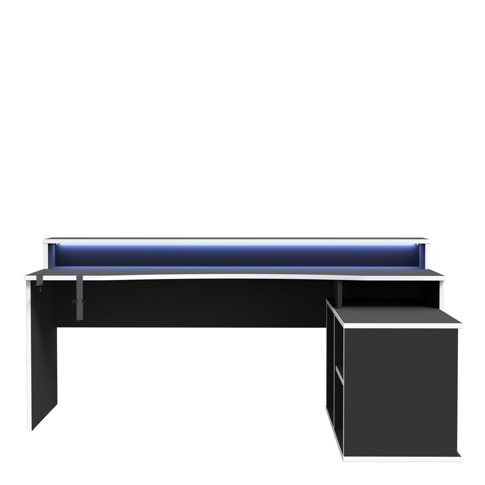 image 1 of Tezaur Black Storage Gaming Desk 3 Shelves with Colour Changing LED