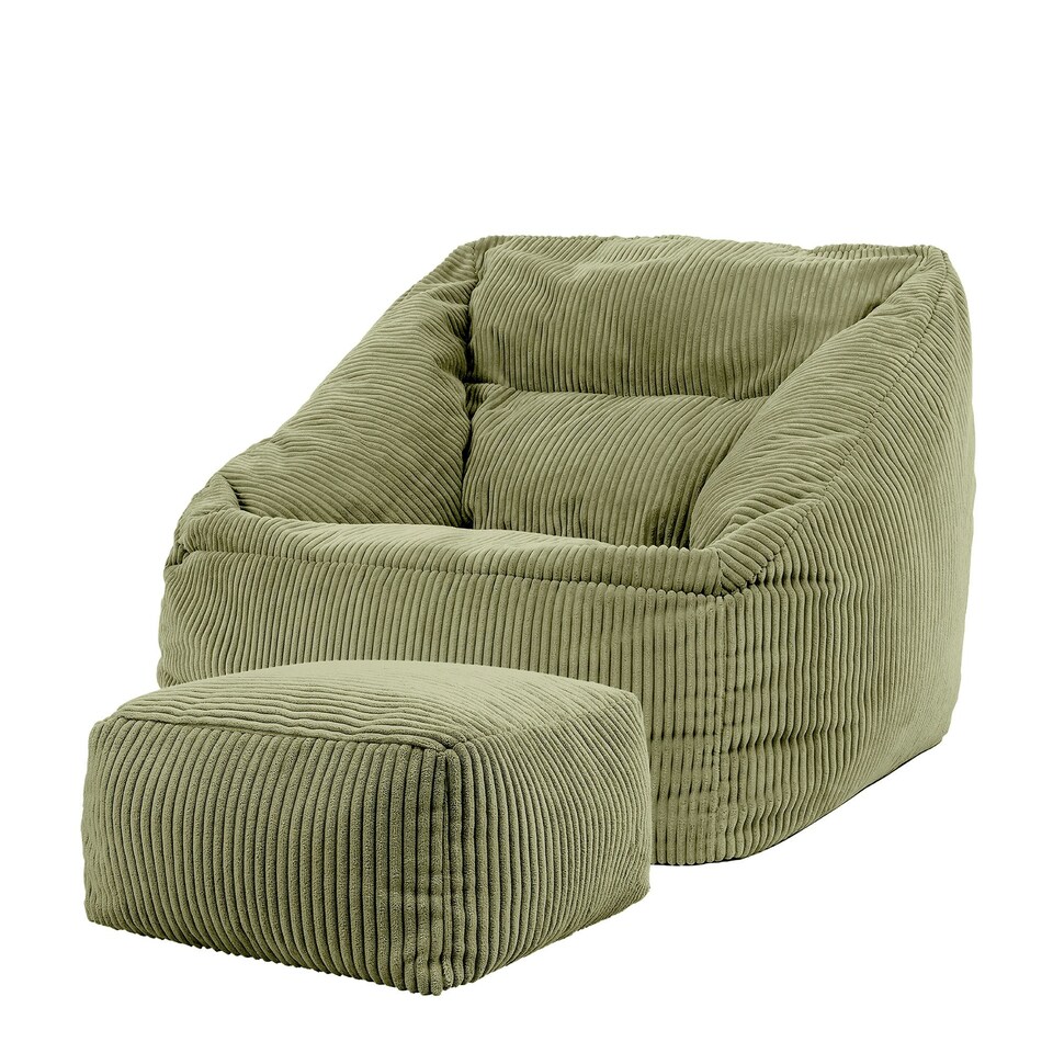 image 1 of Natalia Large Beanbag and Pouffe Set Corduroy Sage Green | Green | Green | XL | 2