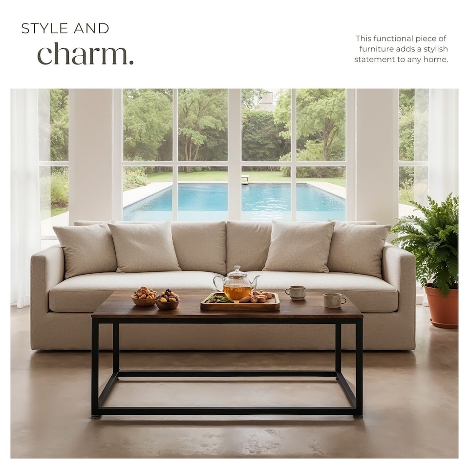 image 1 of Coffee Table Lynch - rectangular with height-adjustable plastic feet | Brown | Industrial wood dark, rustic | 100 x 55 x 45,50 cm | 1