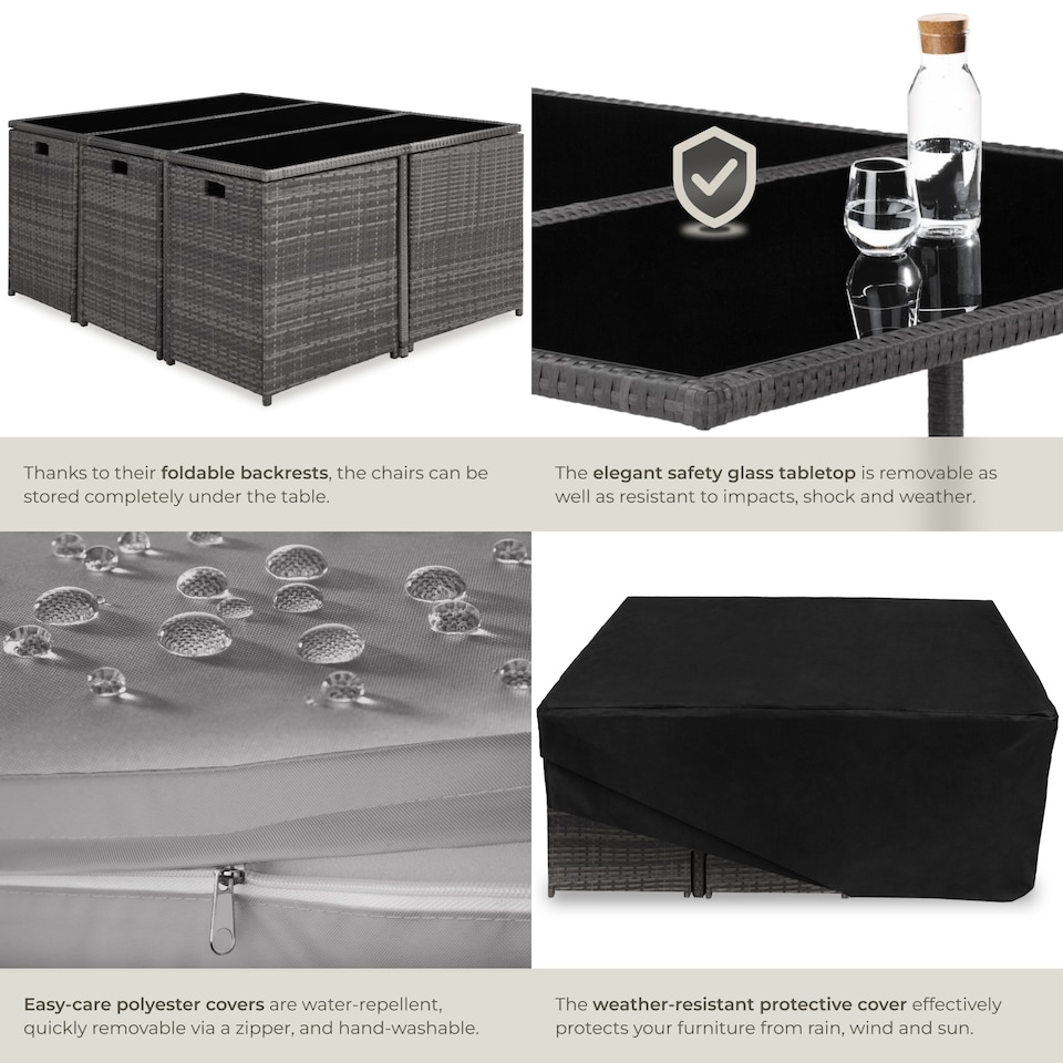 image 1 of Garden Table and Chairs Malaga - 10 seats with cushions, dining table, rain cover | Grey | grey | 53 x 53 x 87 cm | 1