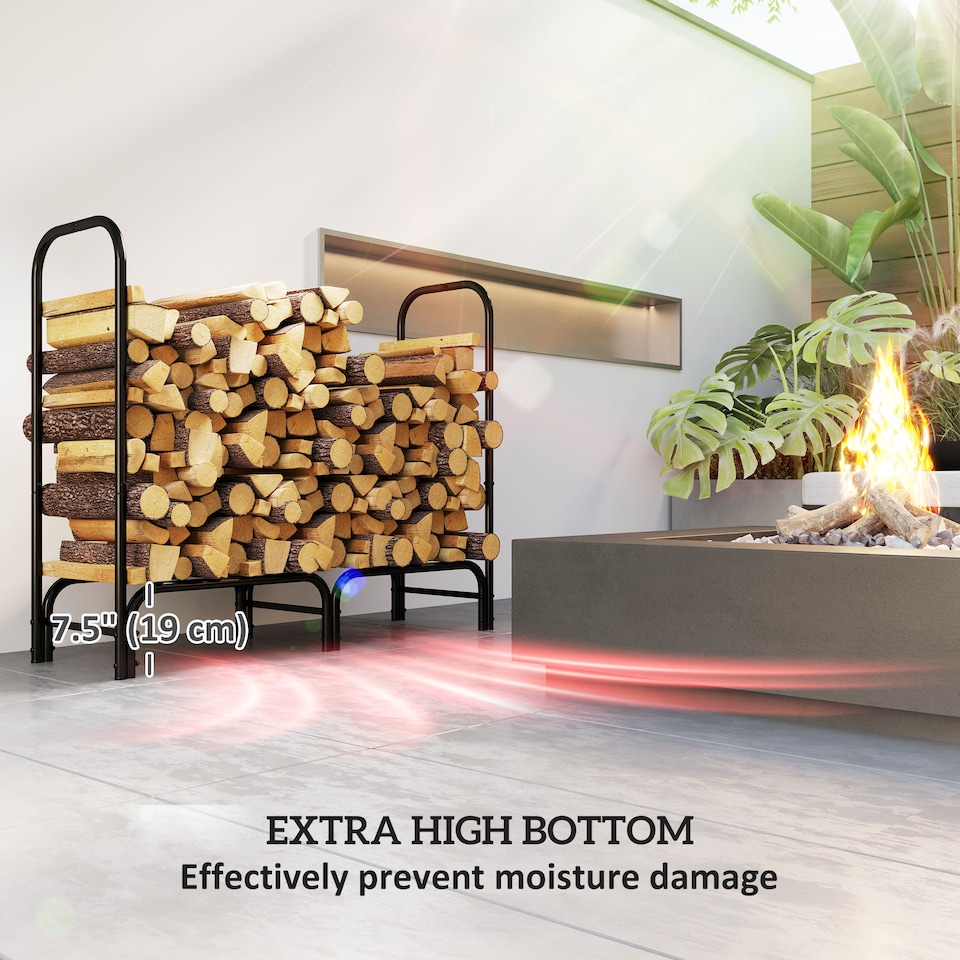 image 1 of Outsunny 4FT Firewood Rack with Canvas Carrier Bag and 600D Oxford Waterproof Cover, Metal Log Store Indoors, Log Storage Rack Holder for Outdoor Indoor Fireplace, Black