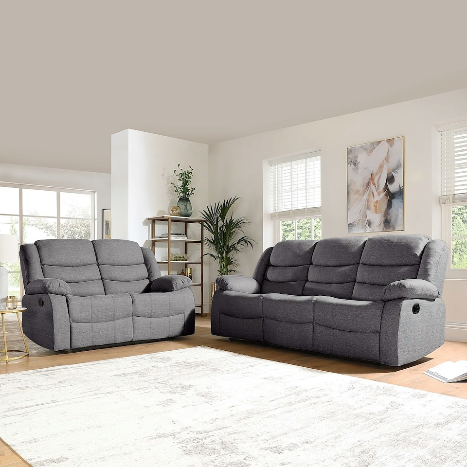 image 1 of Roma Recliner Linen 3 Plus 2 Seater Sofa Set, Armchair Inspired Home Theatre and Living Room Seating Grey