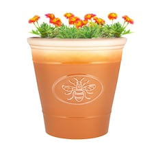 JSH Bee Planter 14L Ceramic Look Round Plastic Flower Pot Frost & UV Resistant 30cm Round - Honey Brown