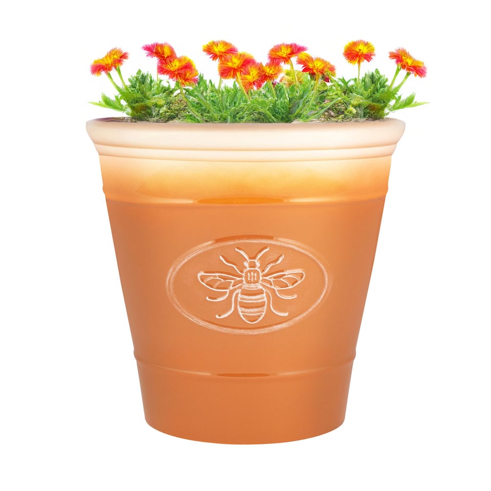 image 1 of JSH Bee Planter 14L Ceramic Look Round Plastic Flower Pot Frost & UV Resistant 30cm Round - Honey Brown