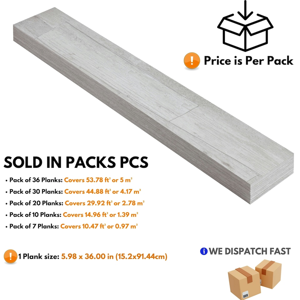 image 1 of NOVECRAFTO Self Adhesive Vinyl Floor Plank – Peel & Stick 36x5.98 in – Light Grey Ash Breeze – Wood Effect – Waterproof DIY Flooring – Easy to Install Grey | 5 sqm